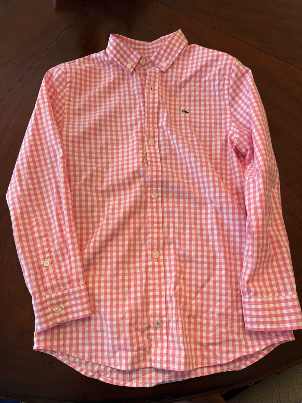 Boys Vineyard Vines Whale Shirt Pink and White Gingham